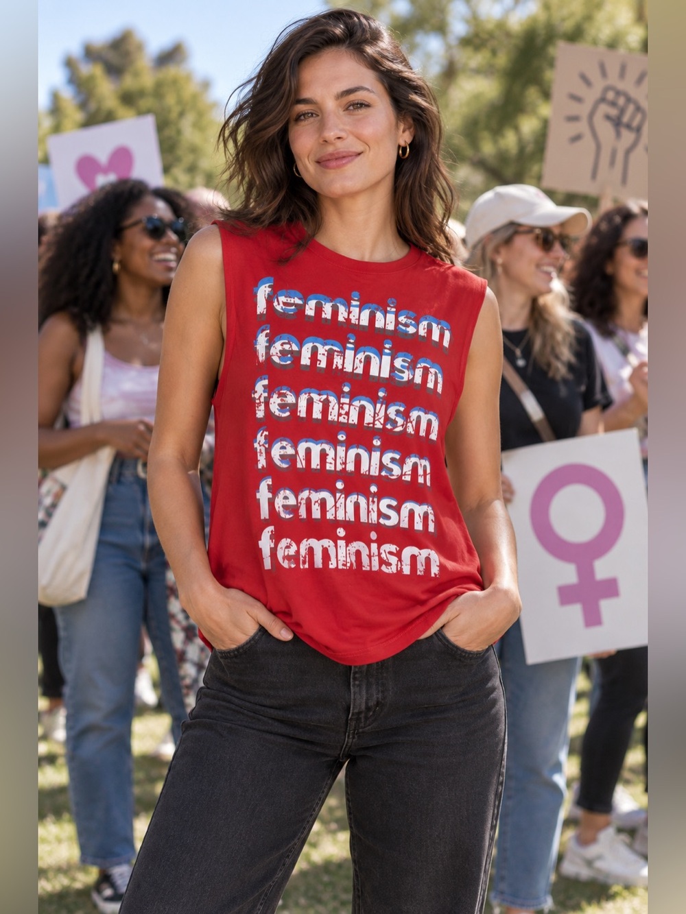 REBECCA MINKOFF Red “Feminism” Muscle Tank Top
